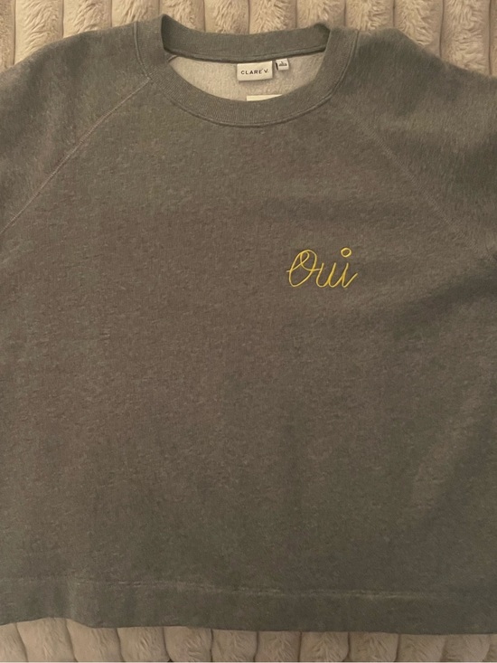 Clare V Tops - Clare V. Grey Mélange Short-Sleeve Sweatshirt with Small Yellow Dot